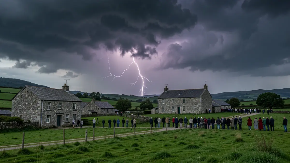 Imaxe xenérica de tormenta eléctrica sobre paisaxe galega.