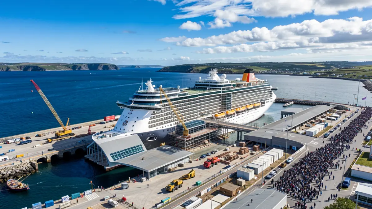 Imaxe xenérica de construción dunha terminal de cruceiros nun porto galego.