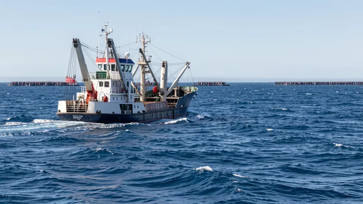 Imaxe xenérica dun buque pesqueiro moderno no mar.