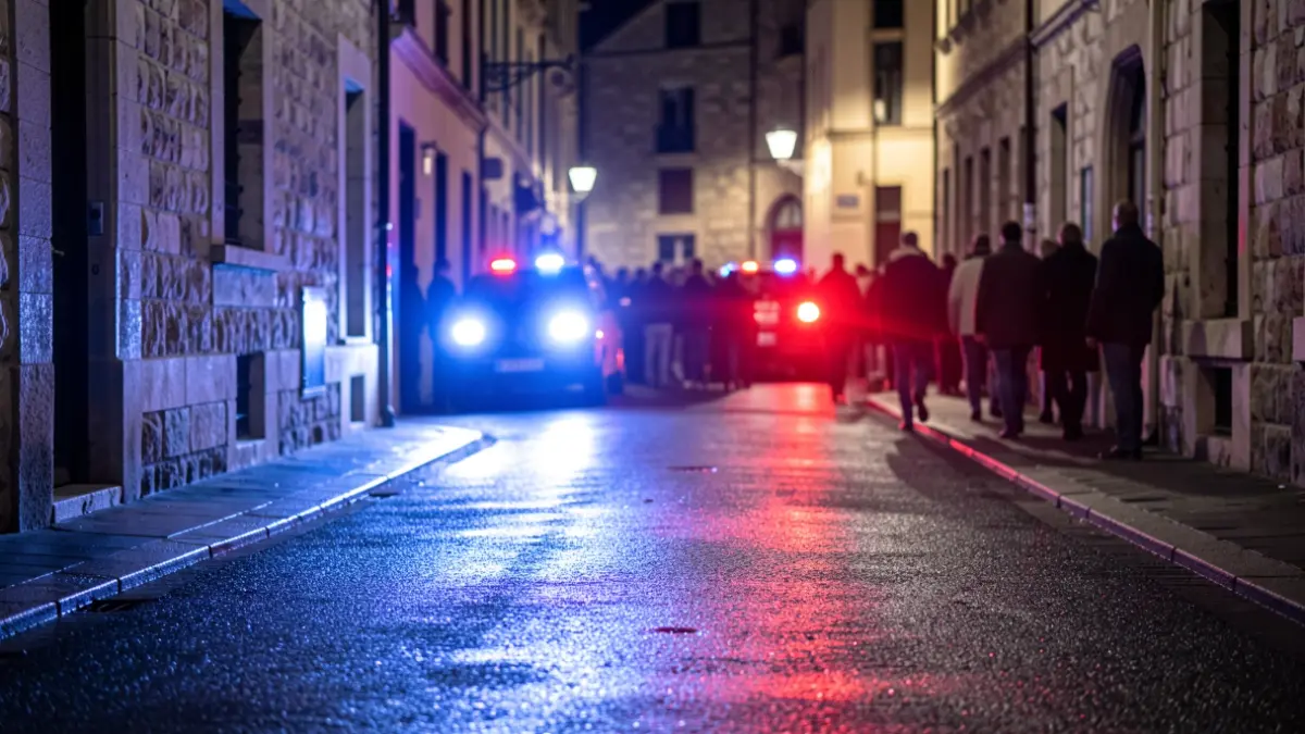 Imagen genérica de luces de emergencia azules y rojas reflejando en el asfalto mojado por la noche.