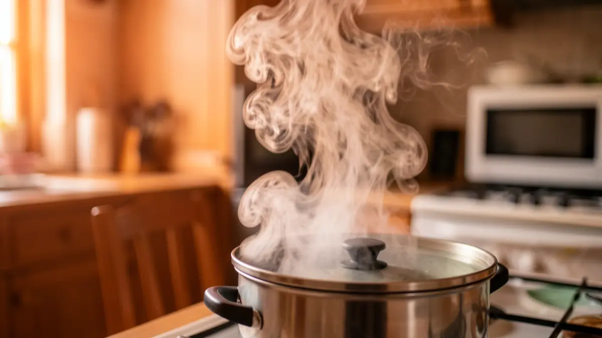 Imagen de una cocina afectada por un incendio, con muebles y electrodomésticos dañados por el humo.