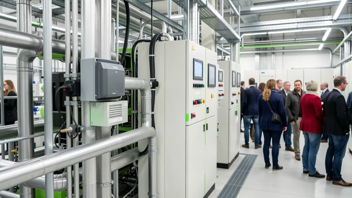 Imaxe xenérica dunha instalación industrial moderna con maquinaria de eficiencia enerxética.
