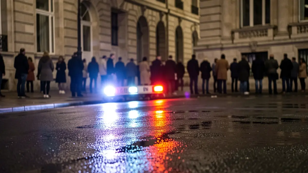 Imagen genérica de luces de emergencia reflejadas en el asfalto durante una intervención nocturna.
