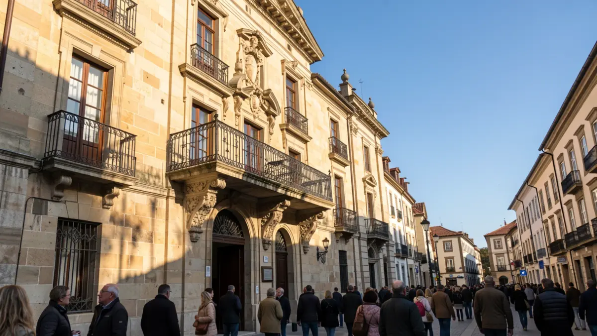 Imaxe xenérica dun concello galego de pedra con balcón ornamentado.