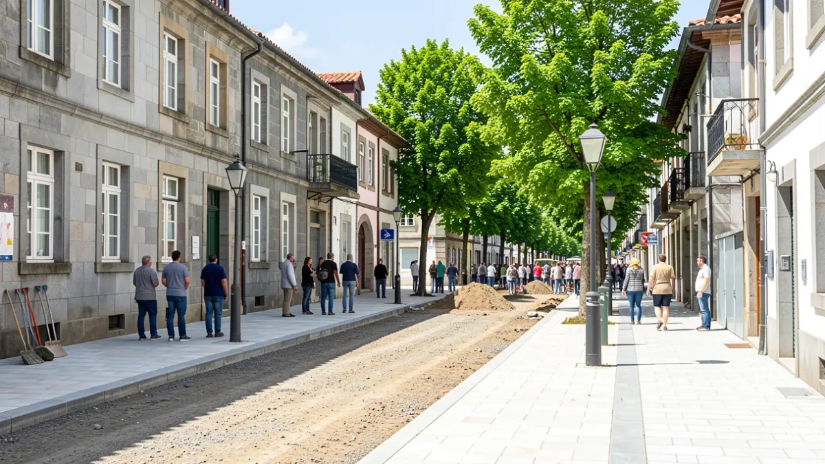 Imaxe xenérica de obras de renovación dunha rúa en Galicia.