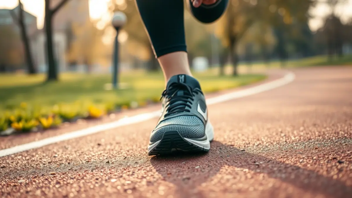 Imaxe xenérica dunha zapatilla de correr nunha pista de atletismo.