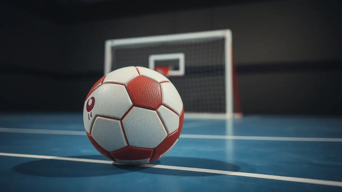 Imaxe xenérica dun balón de balonmán nunha cancha.