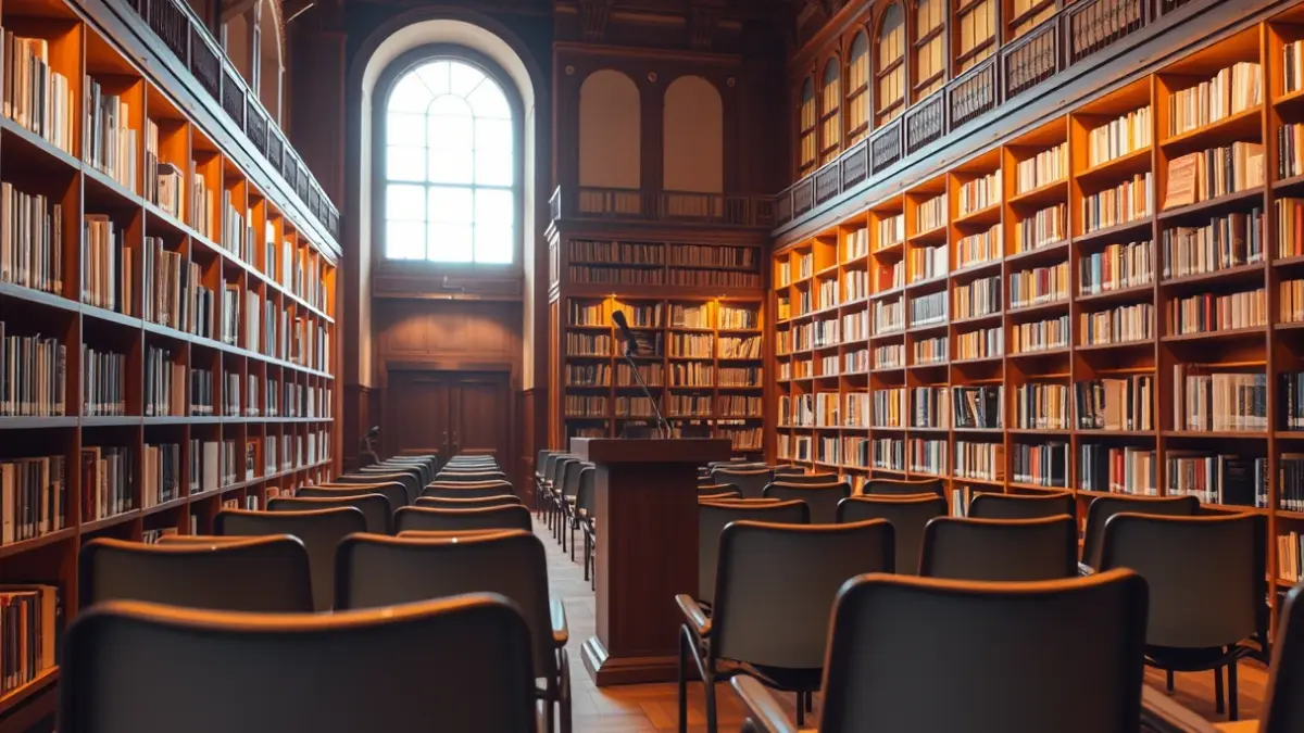 Imagen genérica de un aula universitaria o biblioteca, con asientos vacíos y una atmósfera de estudio.