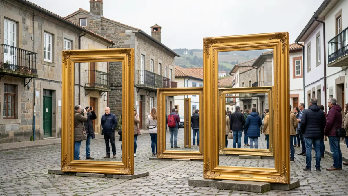 Marcos dorados instalados en lugares emblemáticos de Rianxo para fomentar una nueva mirada sobre la villa.
