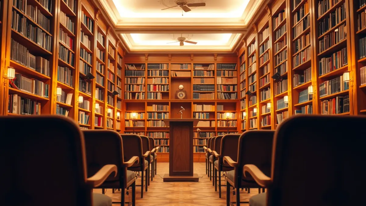 Imaxe xenérica dunha sala de lectura ou presentación literaria.