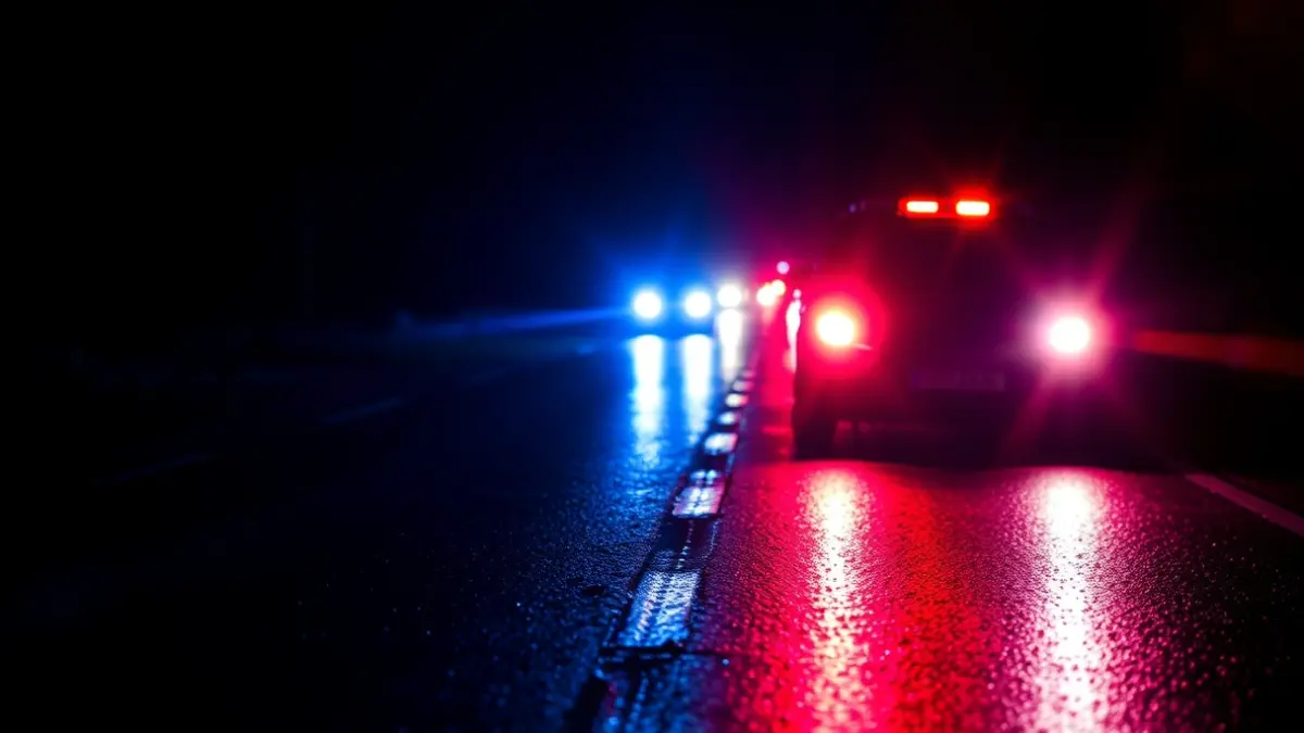 Imagen genérica de luces de emergencia reflejándose sobre asfalto mojado por la noche.