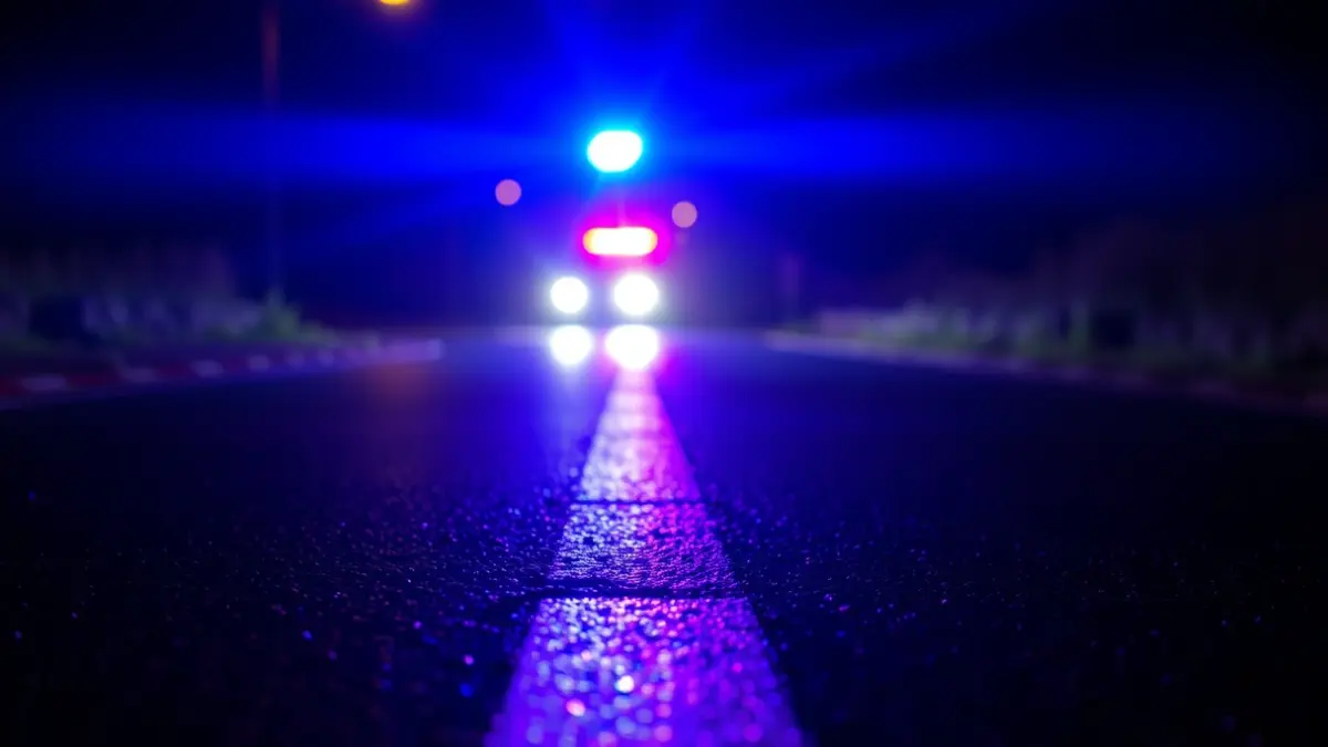Imagen genérica de luces de emergencia reflejándose sobre asfalto mojado por la noche.