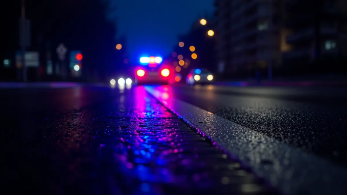 Imagen genérica de luces de emergencia reflejándose sobre asfalto mojado en una ciudad gallega.