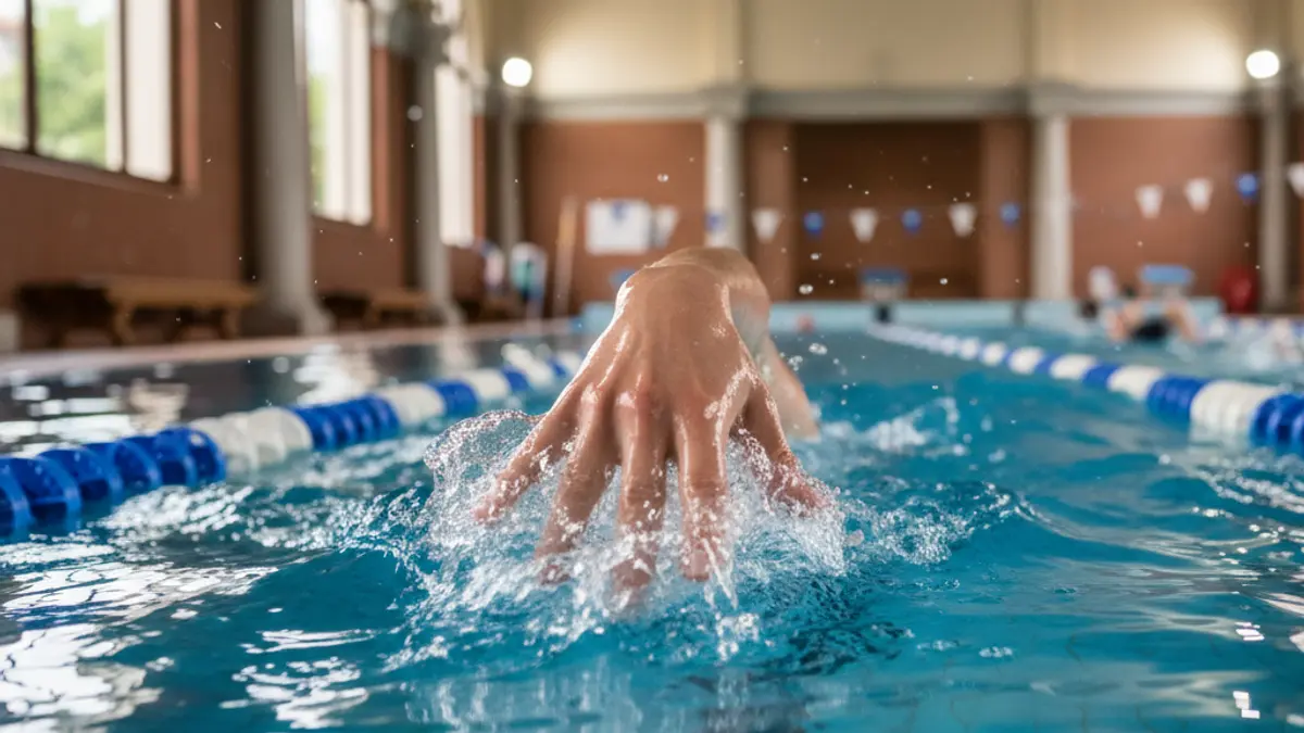 Imaxe xenérica dun nadador en plena acción na piscina.