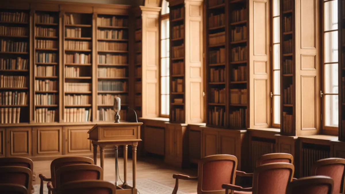 Imaxe xenérica dunha sala de presentacións ou biblioteca.