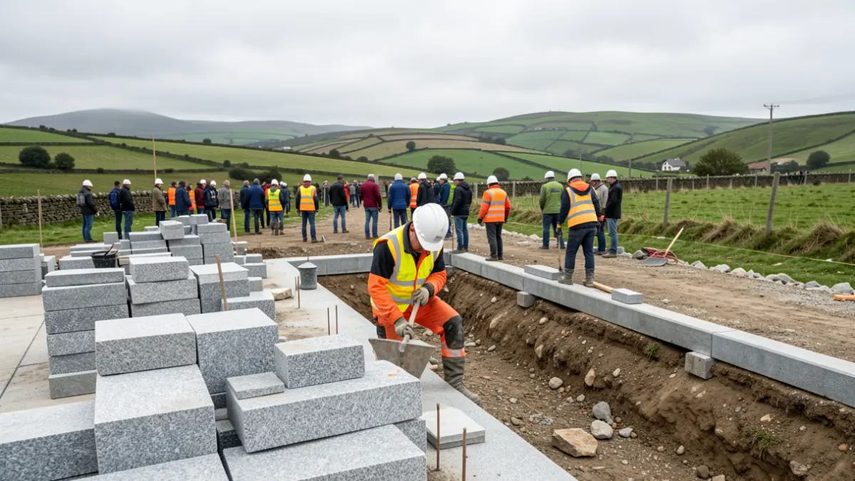 Imaxe xenérica de traballadores da construción nunha obra de infraestrutura rural en Galicia.