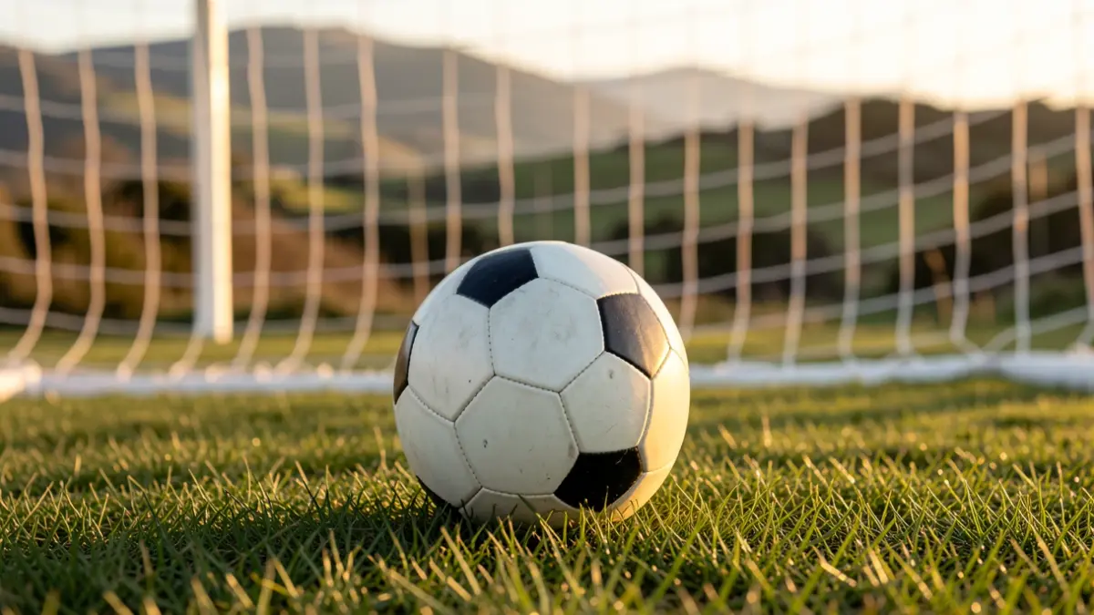 Imaxe xenérica dun balón de fútbol sobre herba recén cortada.