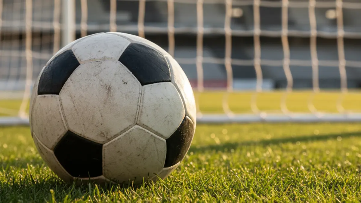Imaxe xenérica dun balón de fútbol sobre a herba dun campo.