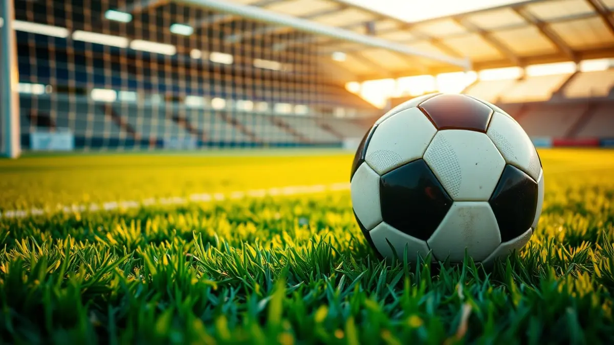 Imaxe xenérica dun balón de fútbol sobre o céspede dun campo.