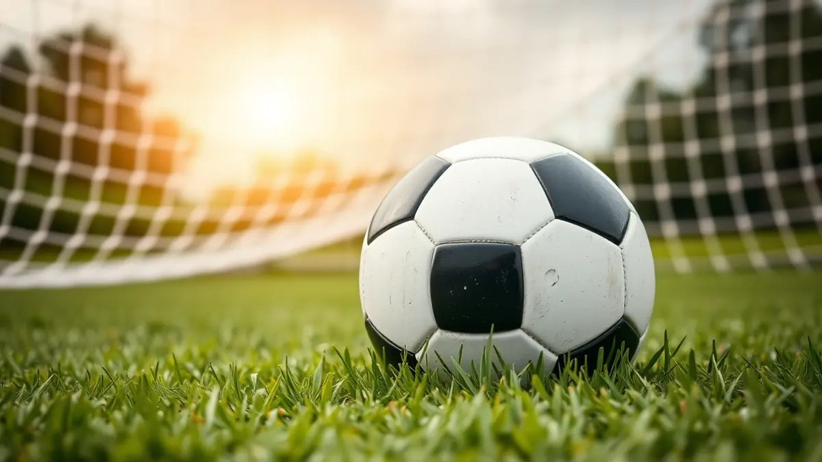 Imagen genérica de un balón de fútbol sobre el césped de un campo, con la portería difuminada al fondo.