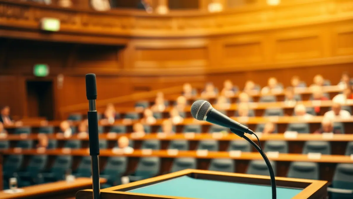 Imagen genérica de un micrófono en un podio parlamentario, simbolizando el debate político.