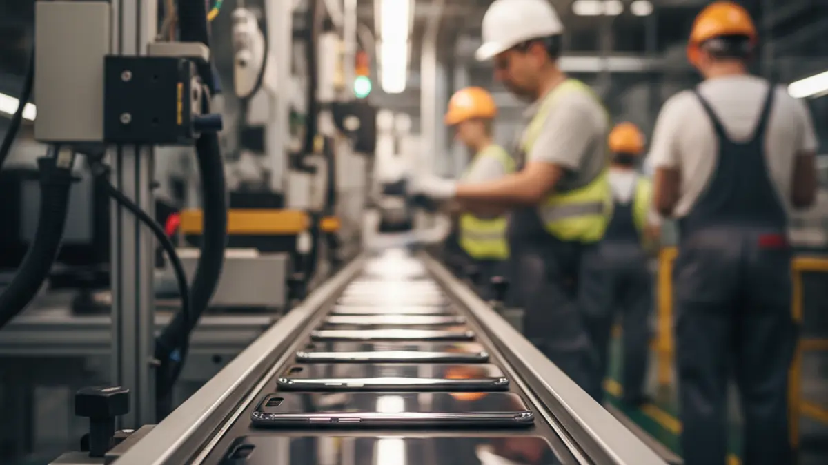 Imaxe xenérica dunha liña de produción nunha fábrica.