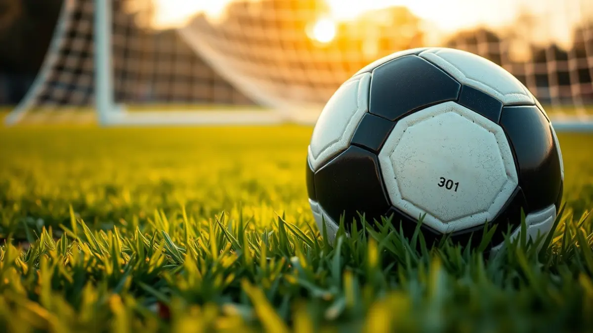 Imaxe xenérica dun balón de fútbol sobre o céspede dun campo.