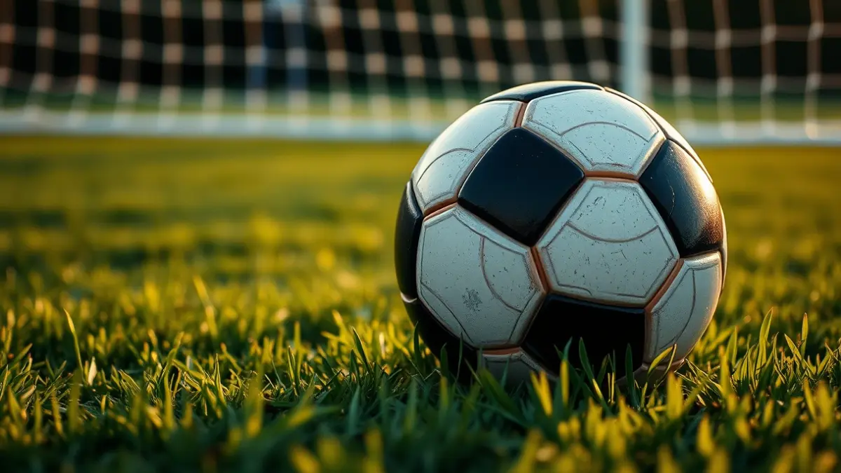 Imaxe xenérica dun balón de fútbol sobre a herba dun campo.