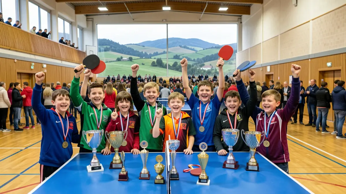 Imagen genérica de estudiantes celebrando un torneo deportivo con medallas.