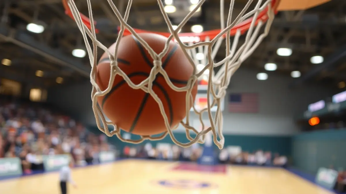 Imaxe xenérica dunha canastra de baloncesto durante un partido.