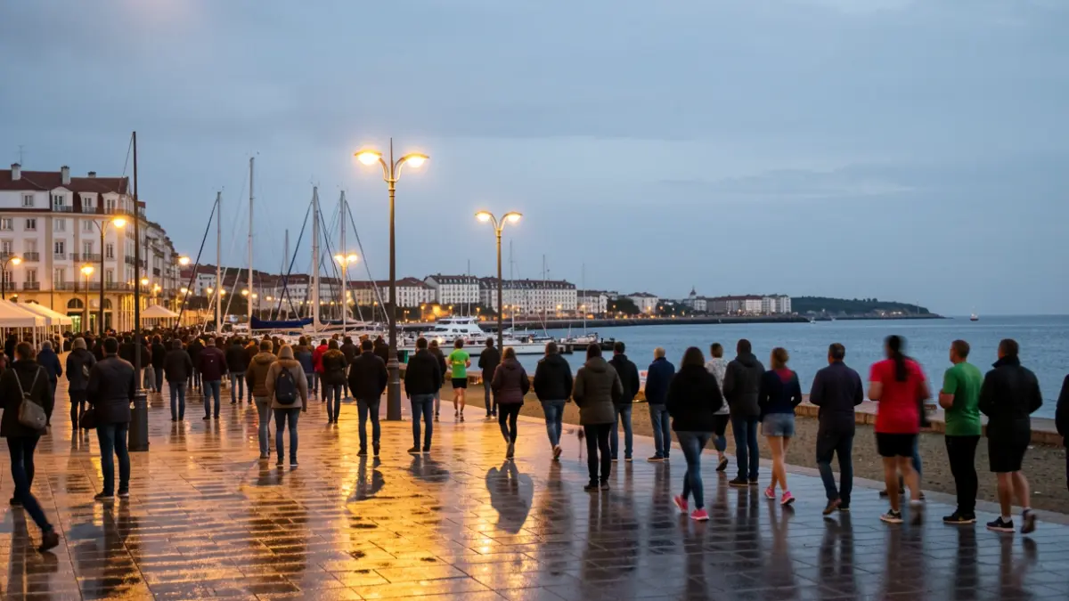 Imaxe xenérica do paseo marítimo da Coruña con deportistas ao lonxe.