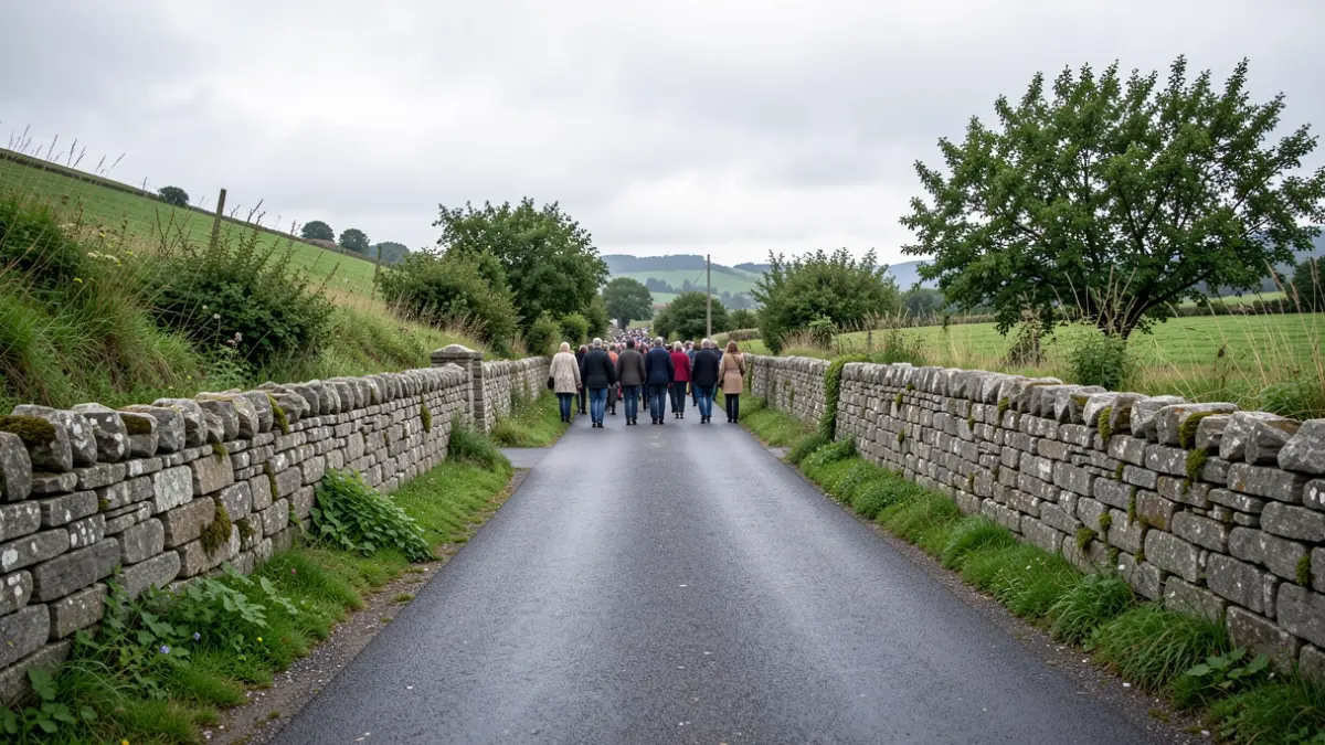 Imagen genérica de un camino rural en Galicia con muros de piedra y vegetación.