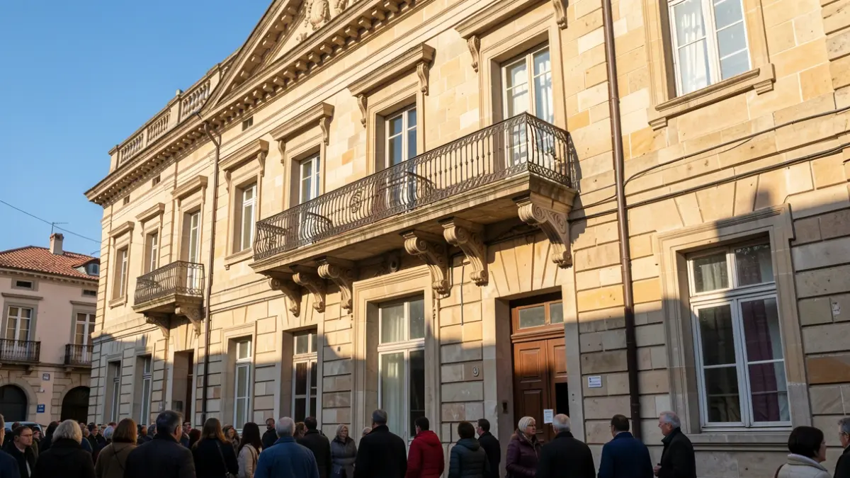 Imagen genérica de un ayuntamiento gallego de piedra con balcón ornamentado.