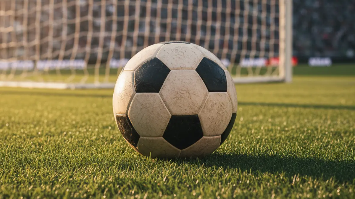 Imaxe xenérica dun balón de fútbol sobre a herba dun campo.