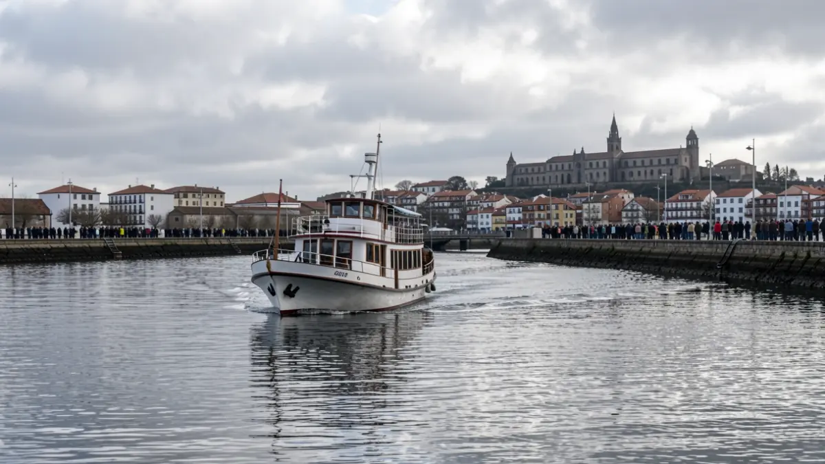 Imaxe xenérica dun barco de pasaxe cruzando a ría de Vigo cara a Cangas.