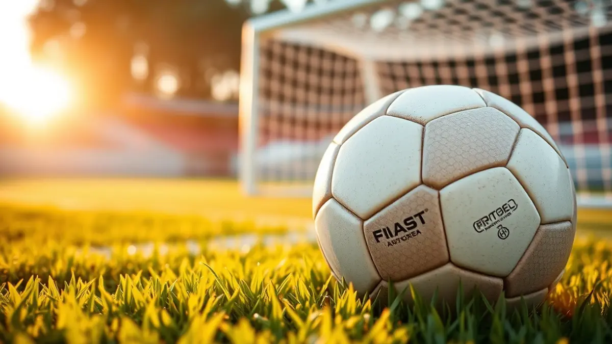 Imagen genérica de un balón de fútbol sobre la hierba con una portería al fondo.