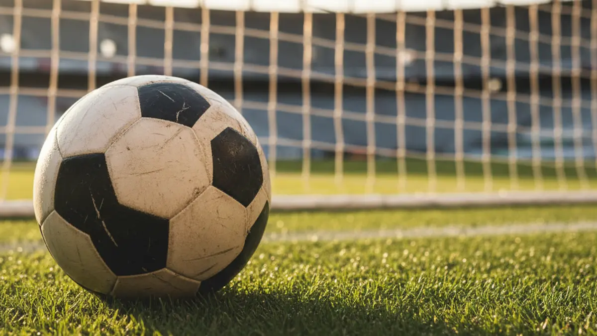 Imaxe xenérica dun balón de fútbol sobre a herba dun campo.