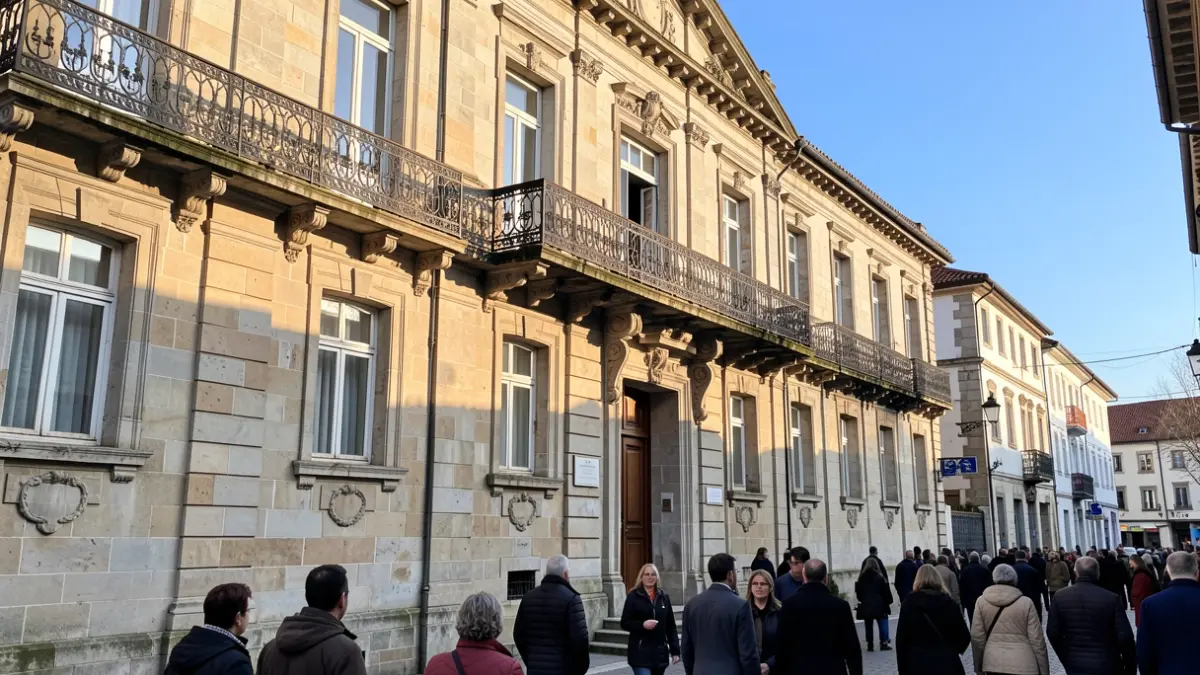 Fachada da casa do concello de Lugo nunha tarde soleada.