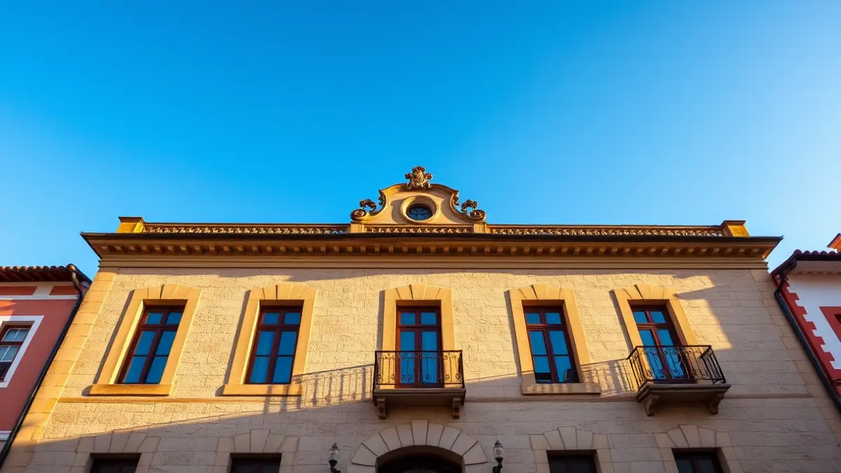 Fachada del ayuntamiento de Sada bajo la luz del sol de la tarde.