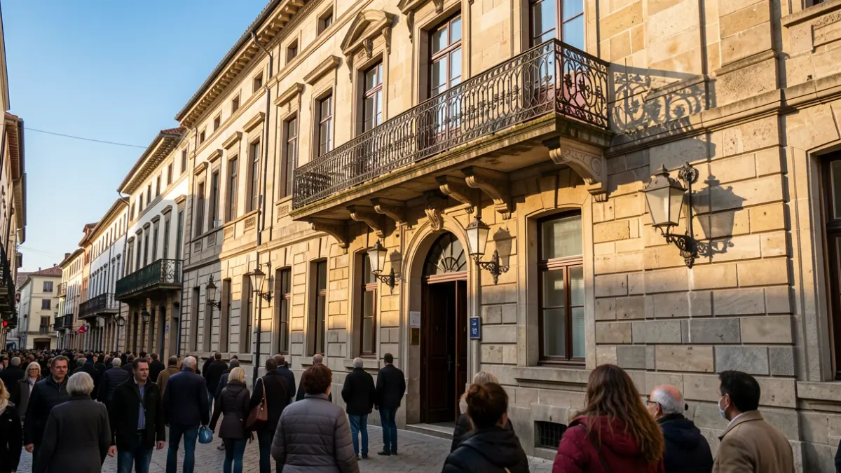 Fachada da casa do concello de Ourense nunha tarde soleada.