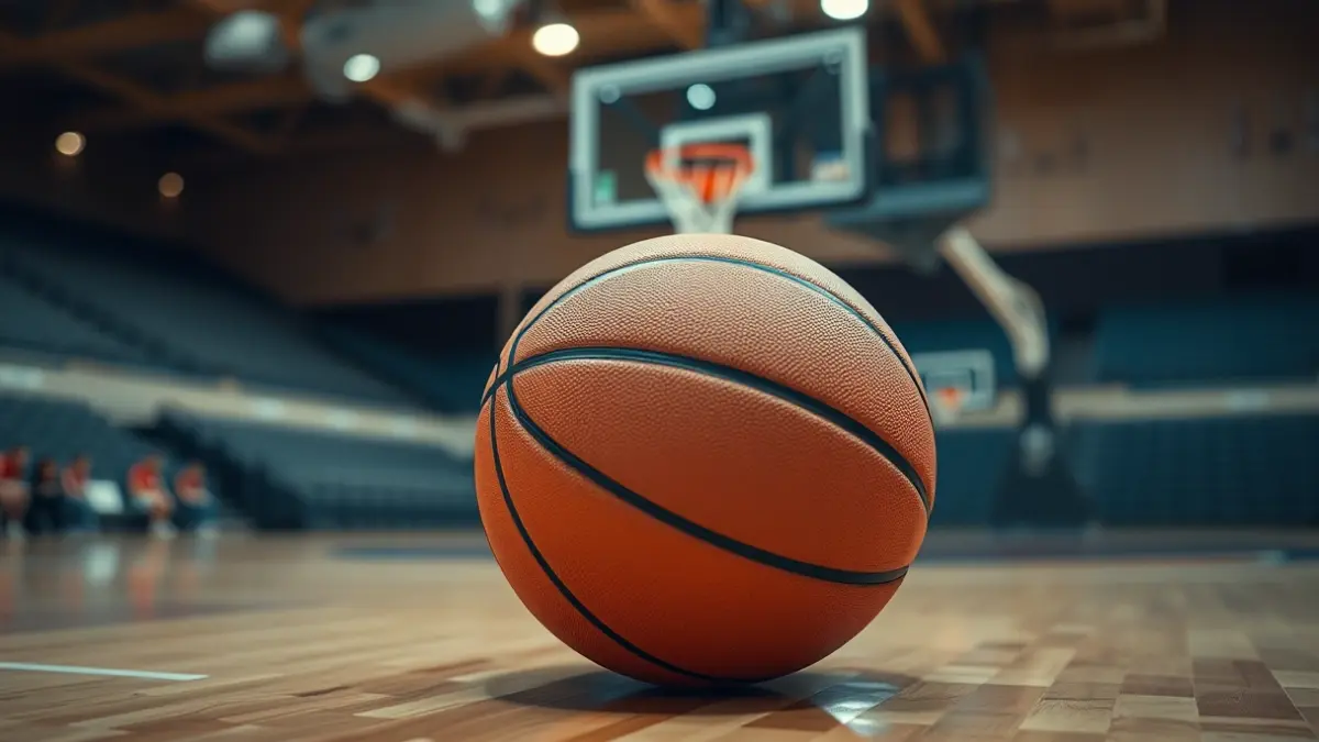Imaxe xenérica dun balón de baloncesto nunha cancha.