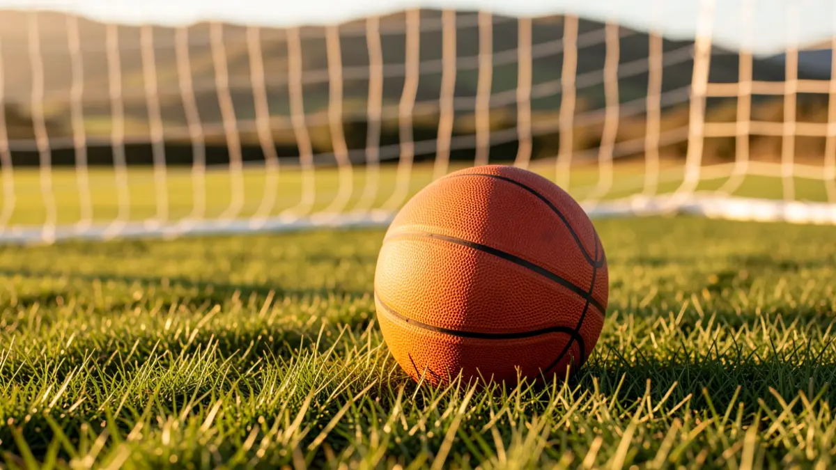 Imagen genérica de un balón de baloncesto sobre hierba