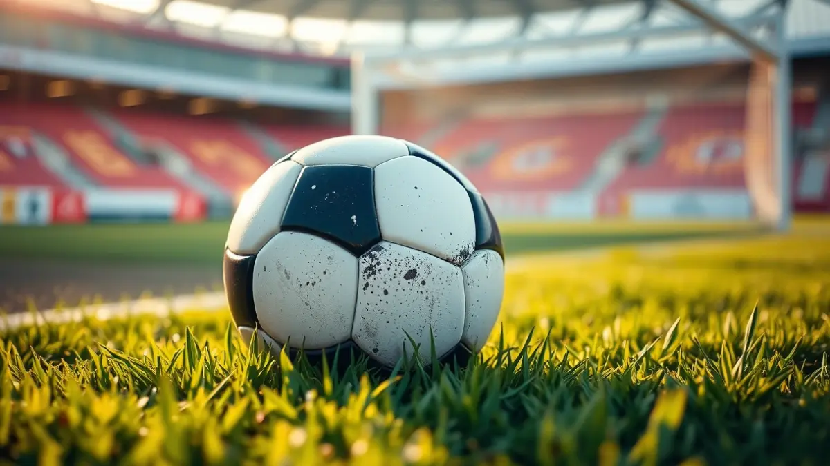 Imaxe xenérica dun balón de fútbol sobre a herba dun campo.