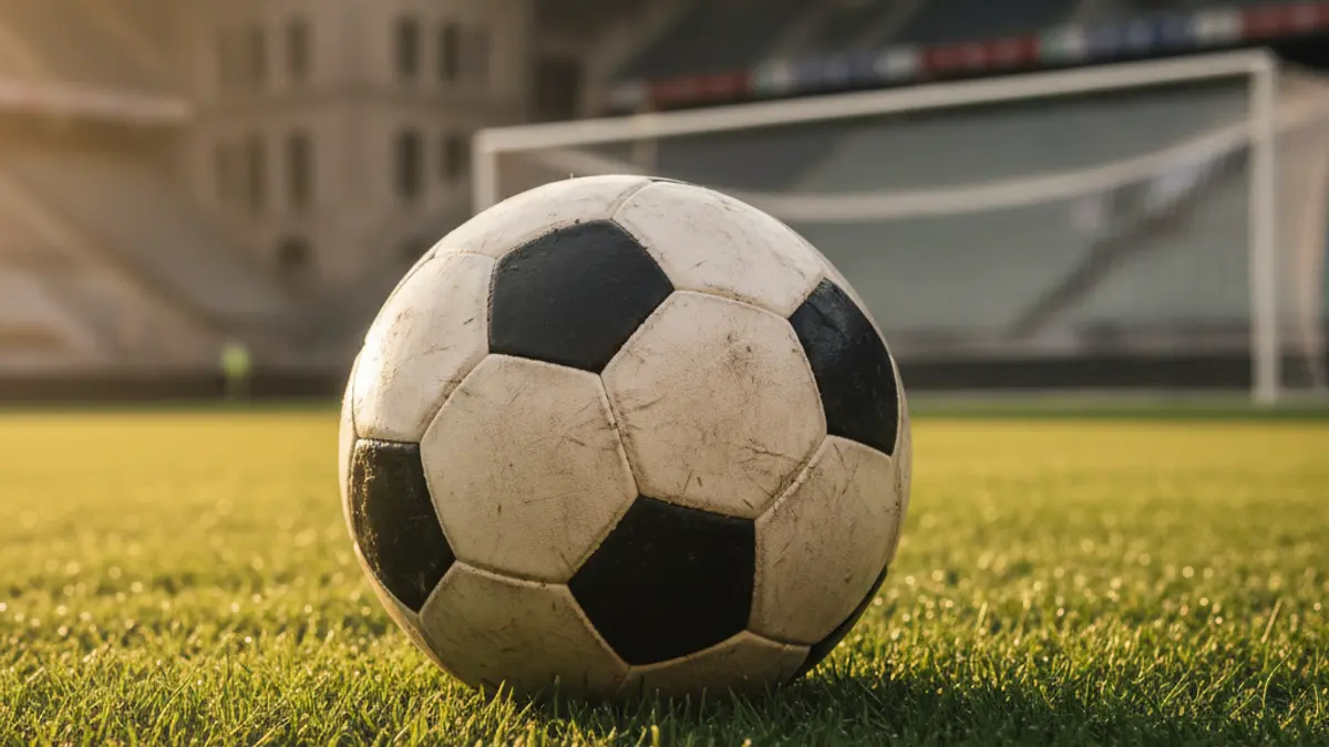 Imaxe xenérica dun balón de fútbol sobre o céspede dun campo.