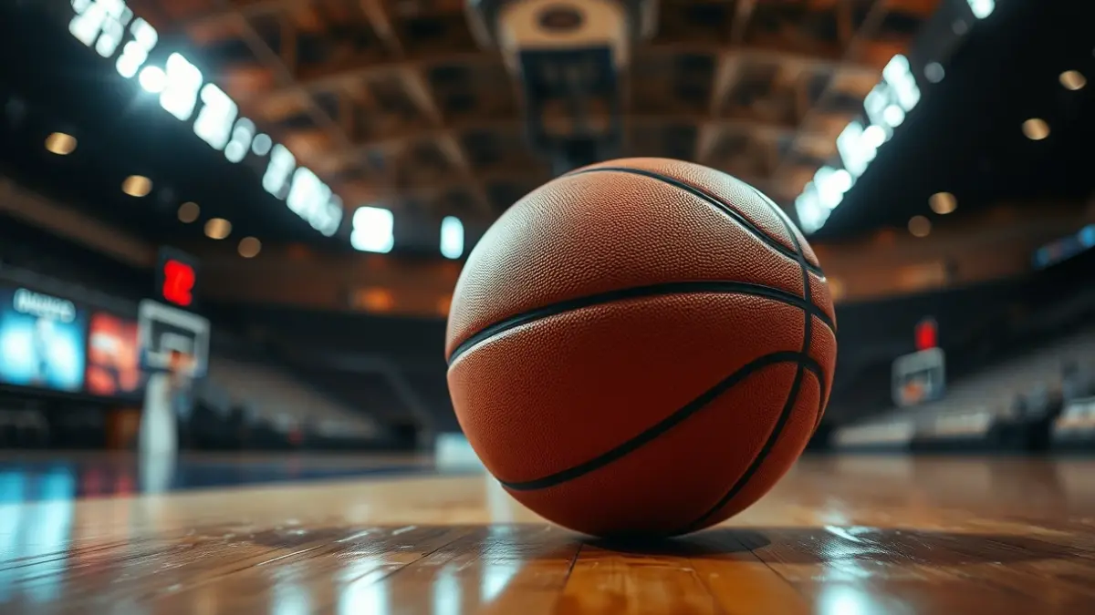 Imaxe xenérica dun balón de baloncesto nunha cancha.