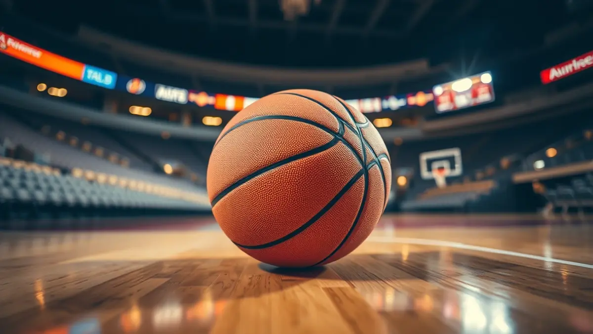Imaxe xenérica dun balón de baloncesto nunha cancha.