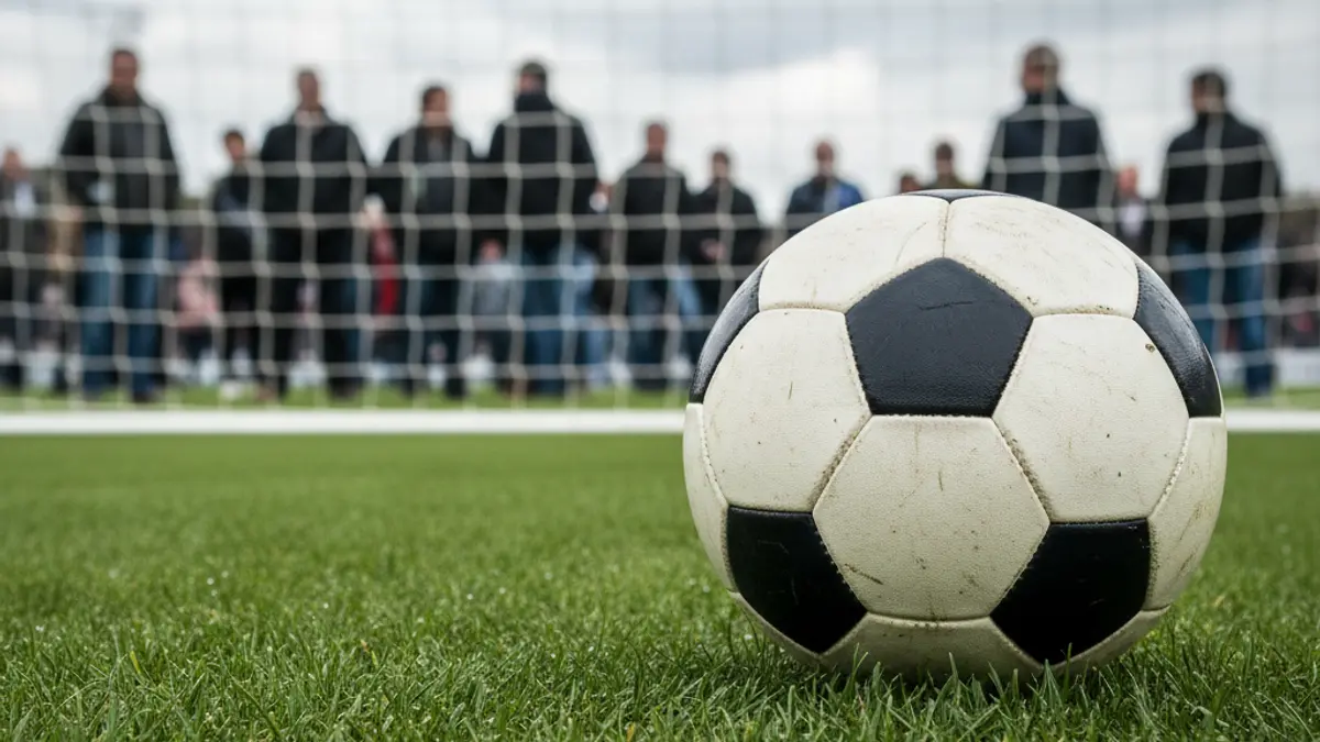 Imaxe xenérica dun balón de fútbol sobre o céspede dun campo.
