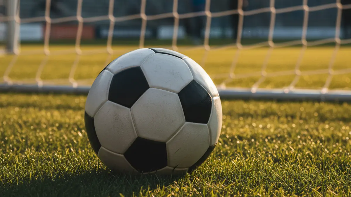 Imaxe xenérica dun balón de fútbol sobre o céspede dun campo.