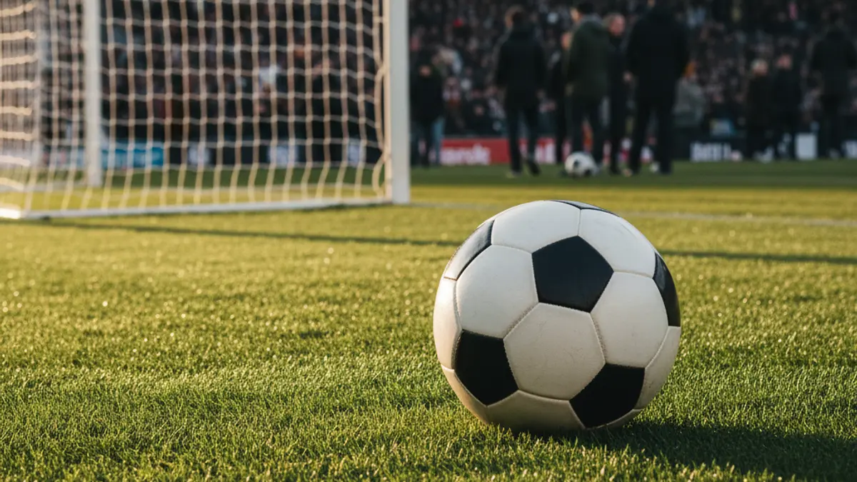 Imaxe xenérica dun balón de fútbol sobre o céspede dun campo.