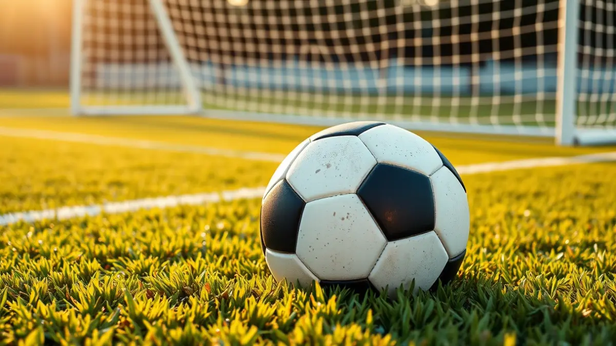 Imaxe xenérica dun balón de fútbol sobre céspede artificial.